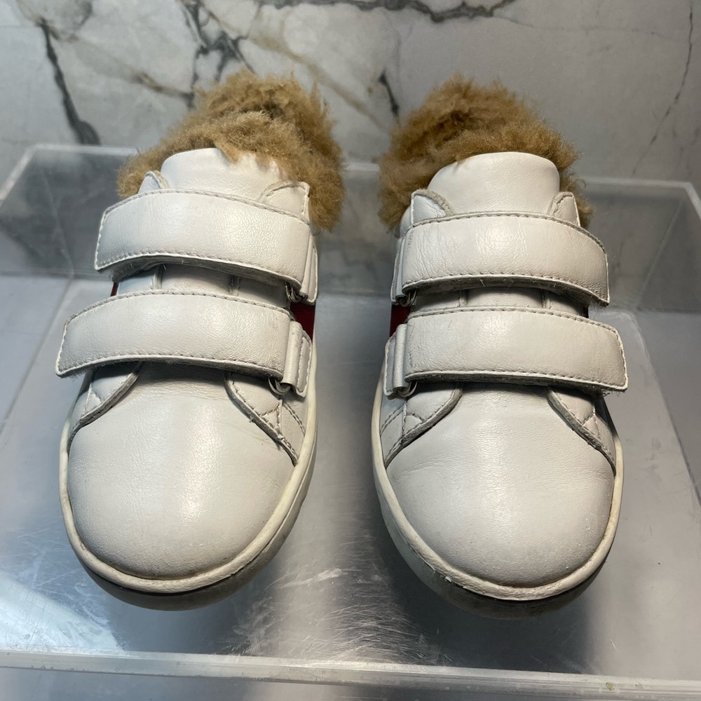 GUCCI Youth sz 14 INCHES 7 ace fur lined White leather snearker made in italy - Picture 1 of 16